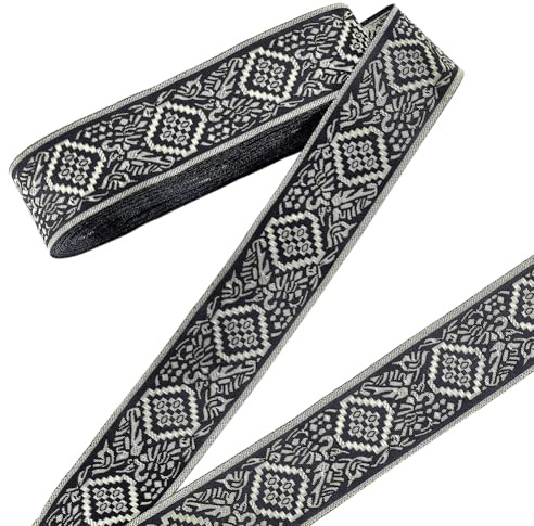 PandaHall Cinta bordada de 10 m, cinta de poliéster jacquard étnico de 40 mm, cinta de tela vintage para costura, manualidades, decoración del hogar, boda, accesorios de ropa, color negro