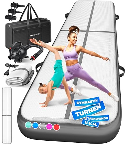 KESSER® Turnmatte Aufblasbar Airtrack 2m/3m/4m/5m/6m Fitness-Matte Gymnastikmatte | inkl. Tragetasche & elektr. Luftpumpe | Yogamatte, Tumbling Matten, Trainingsmatte, Turn- & Fitness