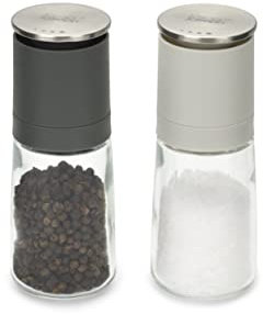 Joseph Joseph Duo Molinillo de Sal y Pimienta Manual, Saleros y Pimenteros con Mecanismo de Cerámica Ajustable, Negro/Gris