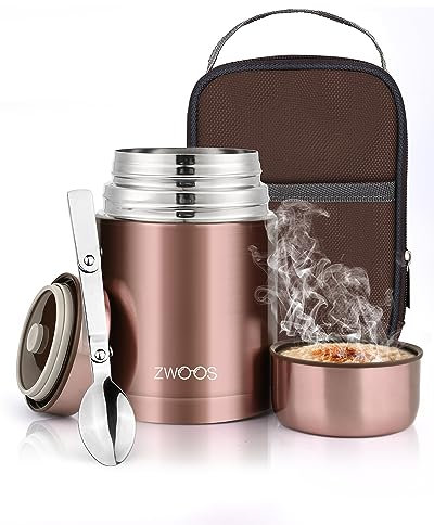 ZWOOS 800ml Thermos Alimenti Caldi, Acciaio Inossidabile 316 Contenitore Termico per Alimenti, Lunch Box Termico con Sacchetto Isolante e Cucchiaio Pieghevole, per Zuppa, Porridge, Riso