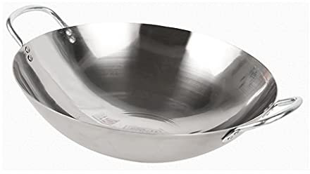OQHAIR Wok de Fondo Redondo de Acero Inoxidable de 40 cm Wok no magnético para Uso doméstico con 2 Asas de Bucle, Olla de conductividad térmica rápida para el hogar y la Cocina (70 cm)