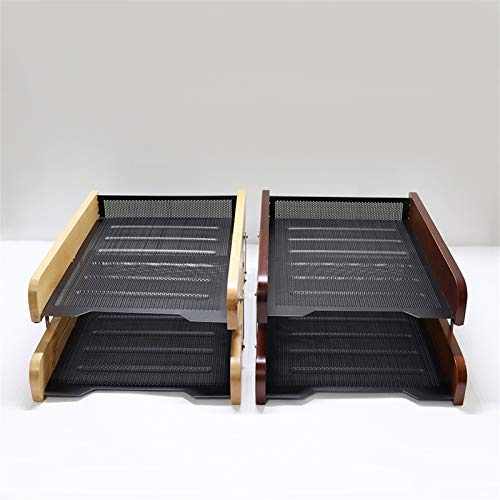Schreibtisch Briefablage Dokumentenablage Holz Metal Double Document Trays A4 Papierbüro Dokument Brief Tablett Organizer Inhaber Dokument Tray Organizer, erweiterbarer Bürodatei Inhaber Dokumentenabl