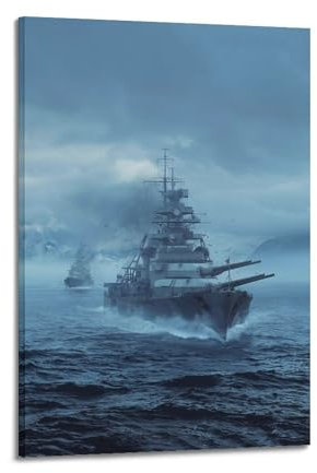 WWII Poster Deutschland Prinz Eugen Heavy Cruiser & KMS Bismarck Battleship Poster Dekorative Malerei Leinwand Wandposter und Kunstdruck Modern Familie Schlafzimmer Dekor Poster 60 x 90 cm