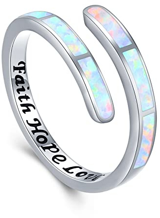 Glaube Liebe Hoffnung/Ich kann alles machen Ring 925 Sterling Silber Opal Ring Schmuck Verstellbarer Ring Damen Mädchen Frauen