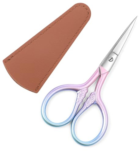 Lobodt Personal Care Professional Beauty Tools (pink) Small scissors Facial hair removal and ear, nose and eyebrow, beard trimming Stainless steel fine straight head scissors