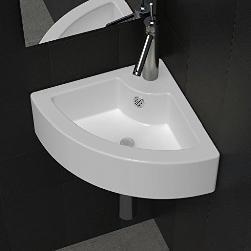 ZEYUAN Waschbecken mit Überlauf 45 x 32 x 12,5 cm Weiß, Aufsatzwaschbecken, Bathroom Sink, Waschtisch, Aufsatzbecken, Ablaufgarnitur - 140697