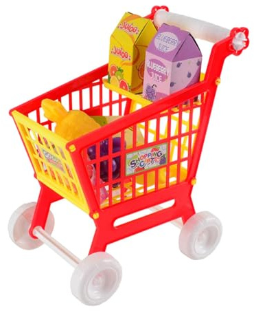 MERIGLARE Kids Shopping Cart Trolley Set Role Play Games for Ages 3 4 5 6 Years Old, Red