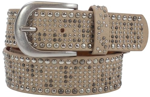 Damengürtel mit Nieten, Strass-Nieten-Besatz, Synthetikgürtel im Vintage-Style, Breite ca. 3,8 cm