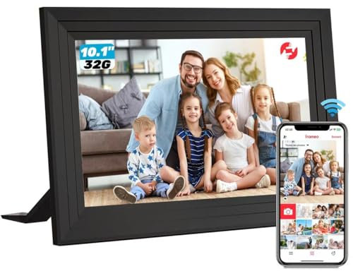 Aorpdd Cadre Photo Numérique WiFi - 10.1 Pouces，IPS Écran Tactile HD, Mémoire de 32 Go, Rotation Automatique,Partagez des Photos Via Frameo App,Noir