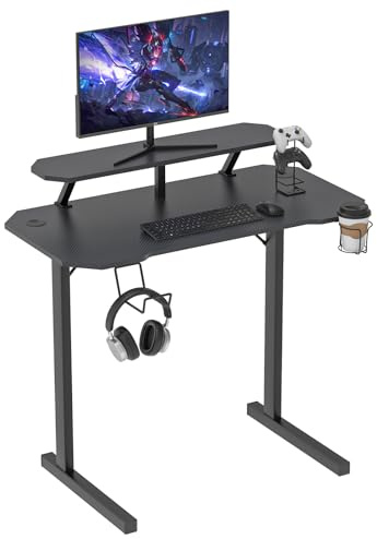Utlenianie Bureau Gaming Desk, 100x55 cm Bureau Gamer avec Support d'Écran, Table Gaming en Fibre de Carbone, Bureau Table Gaming avec Porte-gobelet et Crochet pour Casque