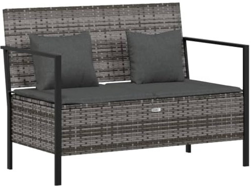 Makastle Sitzbank für Balkon und Garten, Gartenbank Kissenbox mit Stauraum, Sitzbank aus PE-Rattan für 2 Personen, Truhenbank mit Rücklehne & Armlehne, 112 x 59 x 82,5 cm