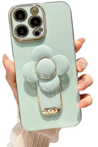 NSHSNKWB Handyhülle Geeignet Für Iphone15 Mobiltelefon Hülle Süße Kleine Blumenwindmühle -Halterung Silicon Mobiltelefon Hülle Pink Geeignet Für Mädchen-Minzgrün-Iphone14Promax