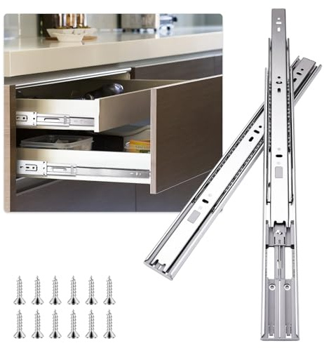 Sulawskys Glissières de tiroir 6 paires (12pièces), 35cm Glissières de tiroir à fermeture automatique douce, montage latéral,extension complète,roulements à billes, capacité de 45 kg, argent