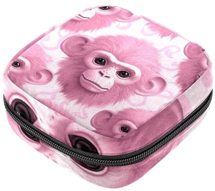 Menstruationstassenbeutel mit Reißverschluss, Aufbewahrungsbeutel für Damenbinden, Pink Monkey Orang-Utan, 38 weiche Tampons zum Sammeln von Tampons, Geldbörse für Mädchen, Frauen, Damen
