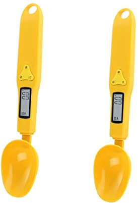 Amosfun 2 Piezas Escala electrónica cuchara de escala digital vasos medidores de liquidos kitchen scale báscula de precisión Cuchara balanza electronica para cocina. Yellow