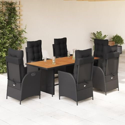 Somanki 7-TLG. Garten-Essgruppe mit Kissen Schwarz Poly Rattan, Esstisch Mit Stühlen Set, Gartenmöbel Sitzgruppe, Balkon Möbel, Gartenlounge Set, Terrassenmöbel, Balkonmöbel Set - 3213139