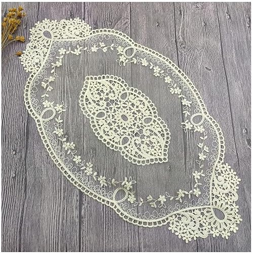 Codulu Spitzen-Tischsets, Untersetzer, Deckchen, oval, gehäkelt, Spitze, bestickt, Tischdecke für DIY, Hochzeit, Geschirr, Dekoration, Kissen, 1 Stück, Beige
