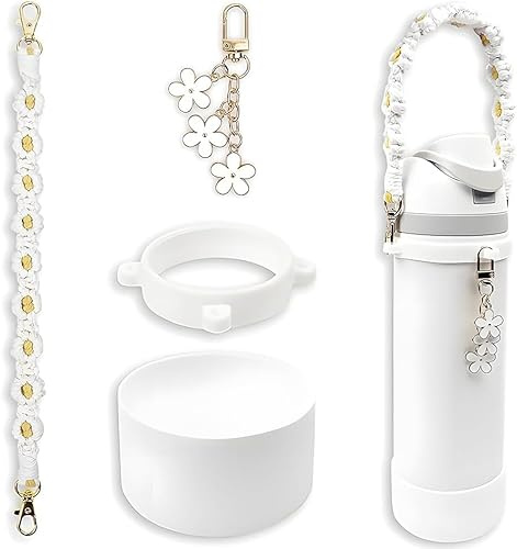 TTPSRY 4 Pezzi Set Accessori Decorativi Bottiglia Acqua Margherita Tracolla Intrecciata Anello Silicone Ciondolo Catena Borraccia
