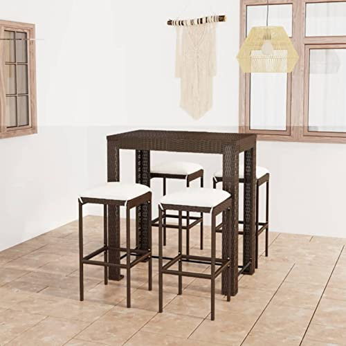 Xichuzi 5-TLG. Gartenbar-Set mit Kissen, Bistro-Set, Gartenset Tisch Und Stühle, Balkontisch, Balkon Möbel Für Kleinen Balkon, Terrassenmöbel, Bistrotisch, Gartentisch, Poly Rattan Braun