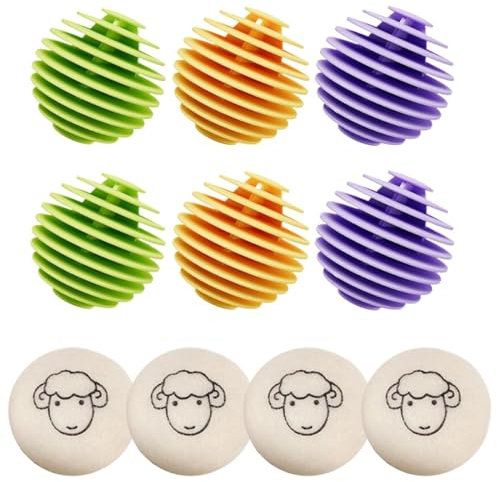 ZEPIQOR Lot de 10 balles de séchage pour doudoune, 4 Boules de Séchage en Laine de Mouton Organique - Balles de Séchage pour Sèche-Linge - Boule de Sechage Réduit le Temps et Adoucit le Linge