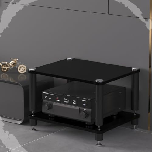 IMUNKT HiFi Regal 3/4 Etagen TV Rack Medienständer Moderne Audio-Rack,Verstärker Regal Mit Füßen Stoßdämpfenden, Stereokomponenten-Schrank Für Streaming-Geräte(Black,2-Tier(60x48x40cm))