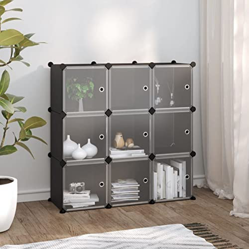 Xichuzi Regalsystem mit 9 Würfeln und Türen Schwarz PP, Vitrine, Raumteiler Regal, Steckregal, Regalsystem, Stufenregal, Bücherregal, Schrank Regal