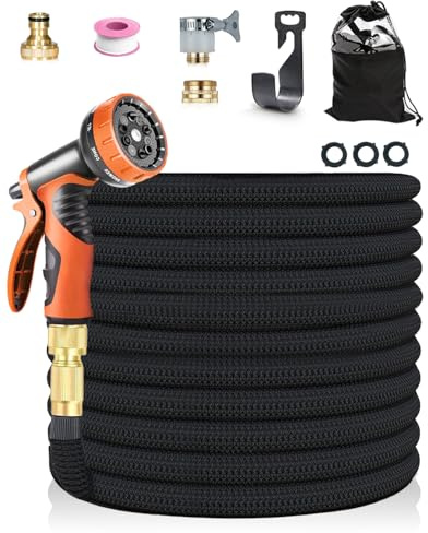 Tuyau d'Arrosage Extensible 150FT avec 10 Modes de Pulvérisation, Connecteurs en Laiton et Universels, Tuyau Rétractable pour Jardin, Nettoyage de Voiture, Arrosage et Lavage Extérieur