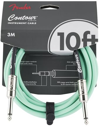 Fender Contour Series Instrumentenkabel, gerade, 3 m, Meerschaumgrün | Rauscharme Abschirmung, 90 % sauerstofffreies Kupfer, vernickelte 6,35-mm-Klinkenbuchsen, Live-Auftritt, E-Gitarre, Bass