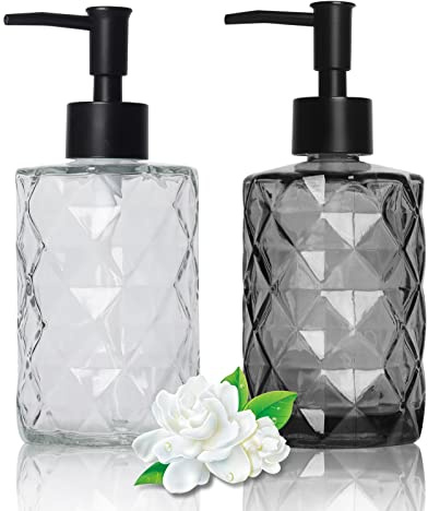 2er-Pack Glas-Seifenspender 330 ml, nachfüllbar, mit Pumpe, für Badezimmer & Küche (Transparent + Schwarz)