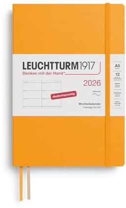 LEUCHTTURM1917 372558 Veckokalender medium (A5) 2026, 12 månader, softcover, Rising Sun, tyska
