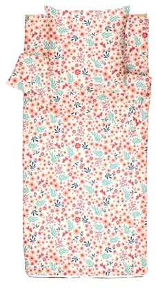 Bleu Calin Rechange Caradou® Fleurs Parure de Lit Enfant en Coton 3 pièces: Couchage Tout-en-Un sans Couette - 90x190cm