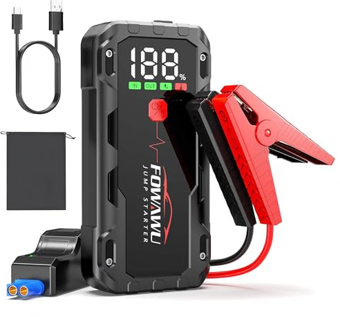 FOWAWU 7000A 22800mAh Starthilfe Powerbank (Bis Zu 12L Benzin / 10L Diesel) Auto Starthilfe mit LED-Taschenlampe, großen Display, Starterklemme, Autobatterie Booster für SUV Motorrad Rasenmäher