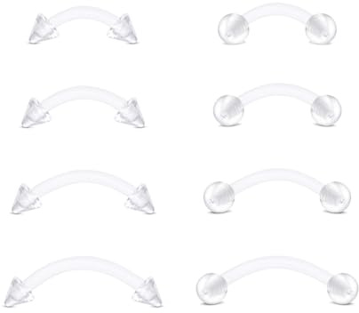 D.Bella 8-10pcs Clear Curved Barbells Retainer 16G Plastic Eyebrow Earring Lip Helix Tragus Rook Bars 6-12mm Labret Flexible Retainers Acryl Bioflex Piercing