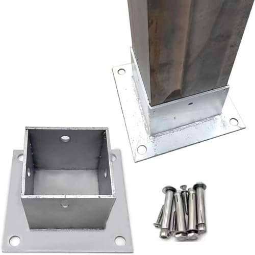 Pfostenträger Aufschraubhülse 2 Stk. Quadratische Pfostenanker für Betonmontage Schwerlast-Metallfuß für Holzdecks – Außensäulenhalter für Garage, Garten, Pool & Dachgeschossgeländer(120x120 mm)