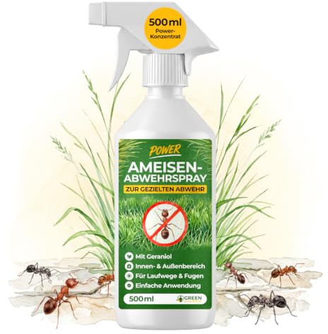 GREEN GUARDIA Ameisen Abwehrspray – Sprühfertiges Konzentrat mit pflanzlichen Ölen | 500 ml für Innen & Außen | gegen Ameisenstraßen, Nester, Terrassen