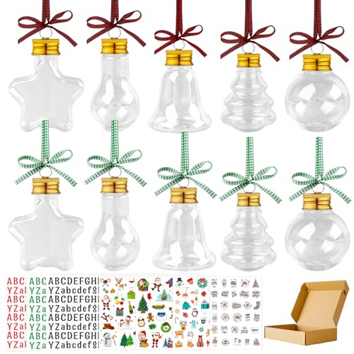 10 Stück Weihnachtsflaschen zum Befüllen, Weihnachtdeko Anhänger | mit Deckel und Band und Aufkleber, Weihnachtdeko Anhänger zum Abfüllen von Wein-Getränke-Ornamenten, Hochzeit, Party