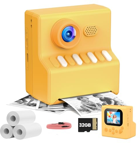 Kinder Kamera mit Fotos Drucken: HODDRCCN 1080P Kinder Sofortbildkamera Orange- für 3 4 5 6 8 7 9 10 11 12 13 14 Jahre Jungen und Mädchen - Geburtstagsgeschenk Weihnachten Spielzeug