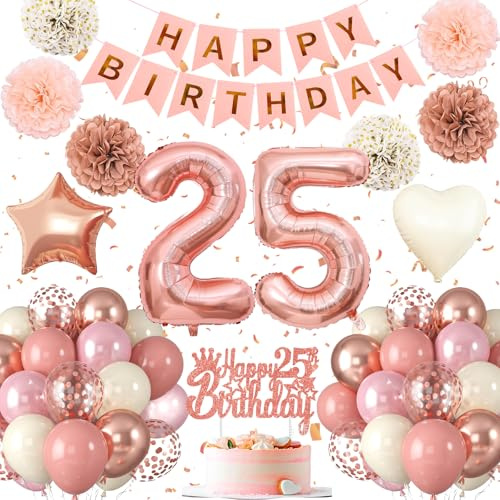 25.Geburtstag Dekoration,25 geburtstag Frau Rosa Rosegold,Geburtstagsdeko 25 jahre Frau,Luftballons 25.geburtstag Happy Birthday Girland Ballon 25 Deko zum Geburtstags,Geburtstagsdeko 25 Jahre