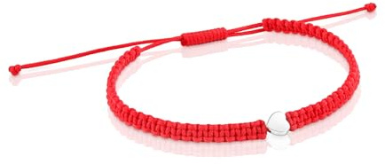 TOUS Pulsera para Mujer con Motivo Corazón de Plata de Primera Ley y Nylon En Color Rojo, 17cm de Largo, Colección Motivos