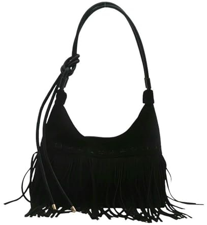 YIMAISZQ Borsa a Mano Donna di Traversa Frangia Vintage Mashi-Nero