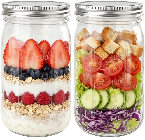Otauoaea 2stk. Einmachgläser 960ml | Schraubgläser mit Deckel | Mason Jar Gläser mit Schraubdeckel | Overnight Oats Gläser | Mason Jars für Salat, Eingelegtes, Marmelade, Honig
