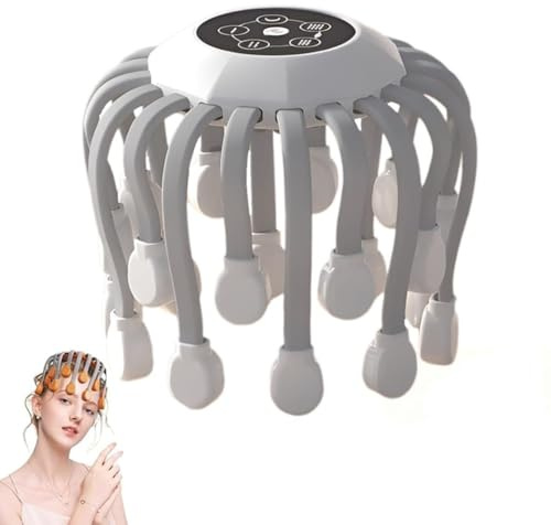 Octorelax Head Massager, Octorelax Kopfmassagegerät, Anti-Stress 360 Grad Elektrisches Kopfmassagegerät, tragbare kabellose Kopfmassage mit 5 Modi und 20 Massageköpfen (Weiß)