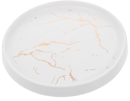Toyvian Vassoio Rotondo in Ceramica Bianco da 20cm Effetto Marmo, Facile da Pulire e Non Macchia, per Piatto Colazione, Pizza o Porta Gioielli Elegante