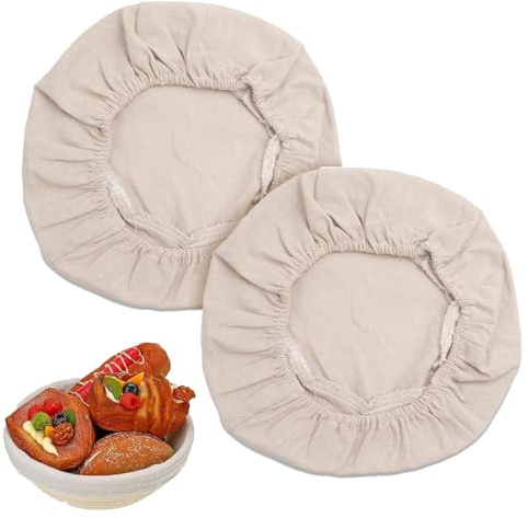 2 Stück Leineneinsatz Leinentuch mit Gummibund für Gärkörbchen Gärkorb 25cm, Bäckerleinen Brotbacktuch Teigtuch Abdecktuch Proofing Basket Cloth Liner für Brot Backen und Teig