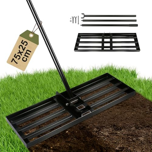 SROCHN Rastrillo de césped con mango ajustable de 2 m, pesado, ahorra trabajo, rastrillo nivelador para patio, jardín, campo de golf (75 x 25 cm)