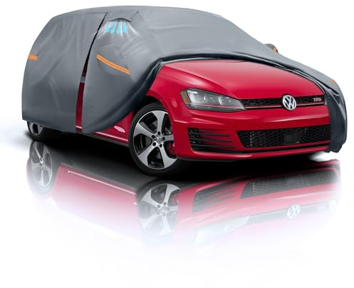 Tozaroa Car Cover for VW Golf (2004-2026)100% Waterproof Breathable, Outdoor Full Exterior Covers All Weather Protection Rain Sun Dust with Zip and Cotton(Black)