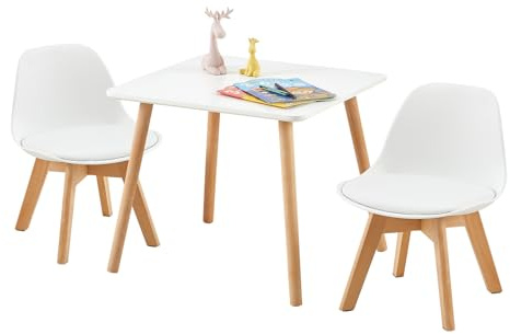 EGGREE Sillas con Patas de Madera, para niños, Altura del Asiento 33 cm, con Respaldo, Silla para niños,Blanco