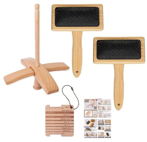 Haodream Spazzole per Cardare con Fuso Turco in Legno Utensile per Filare per Uncinetto a Forma Croce Accessori per Cucire Turco con Spazzole per Cardare Cardatori Lana a Goccia a Forma Croce