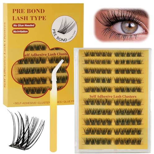 LOPHE Pestañas Postizas Autoadhesivas, Pestañas Pelo a Pelo Naturales, Kit de Pestaña Pre-pegado con Pinzas, Self Adhesive Eyelashes sin Pegamento, Fáciles de Usar para Principiantes DIY #01-100 Pcs