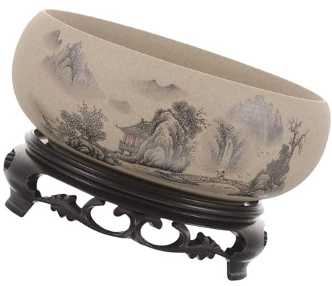Psdndeww Chinesischer Keramik-Hydrokultur-Topf, künstlerischer Übertopf mit Aquarell-Design für Wurzelwachstum, rostfreie Gartenversorgung